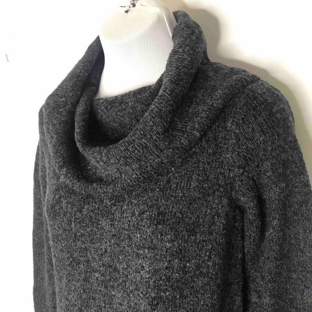 DKNY Jeans Sweater Womens S Heather Charcoal Gray Cowl Neck Stretch Pullover